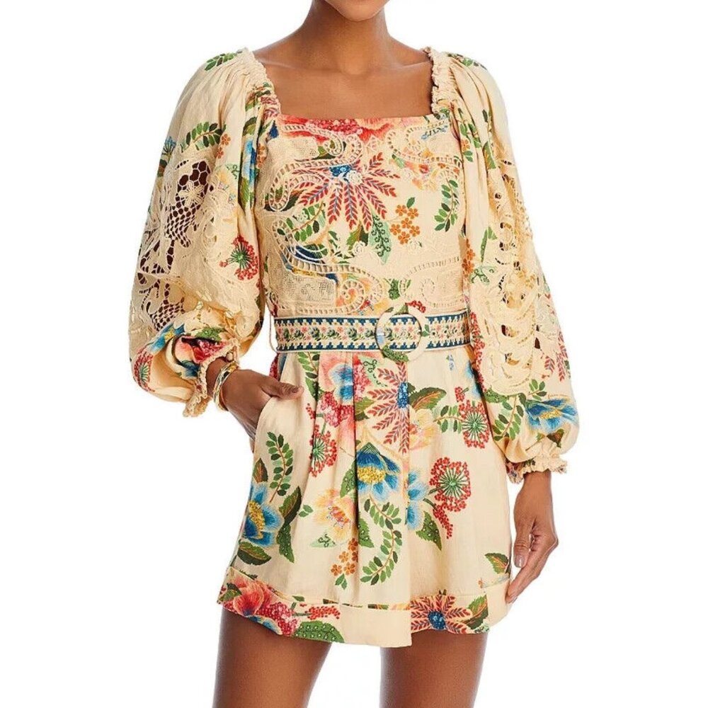 FARM Rio Floral Print Dress with Puff Sleeves
